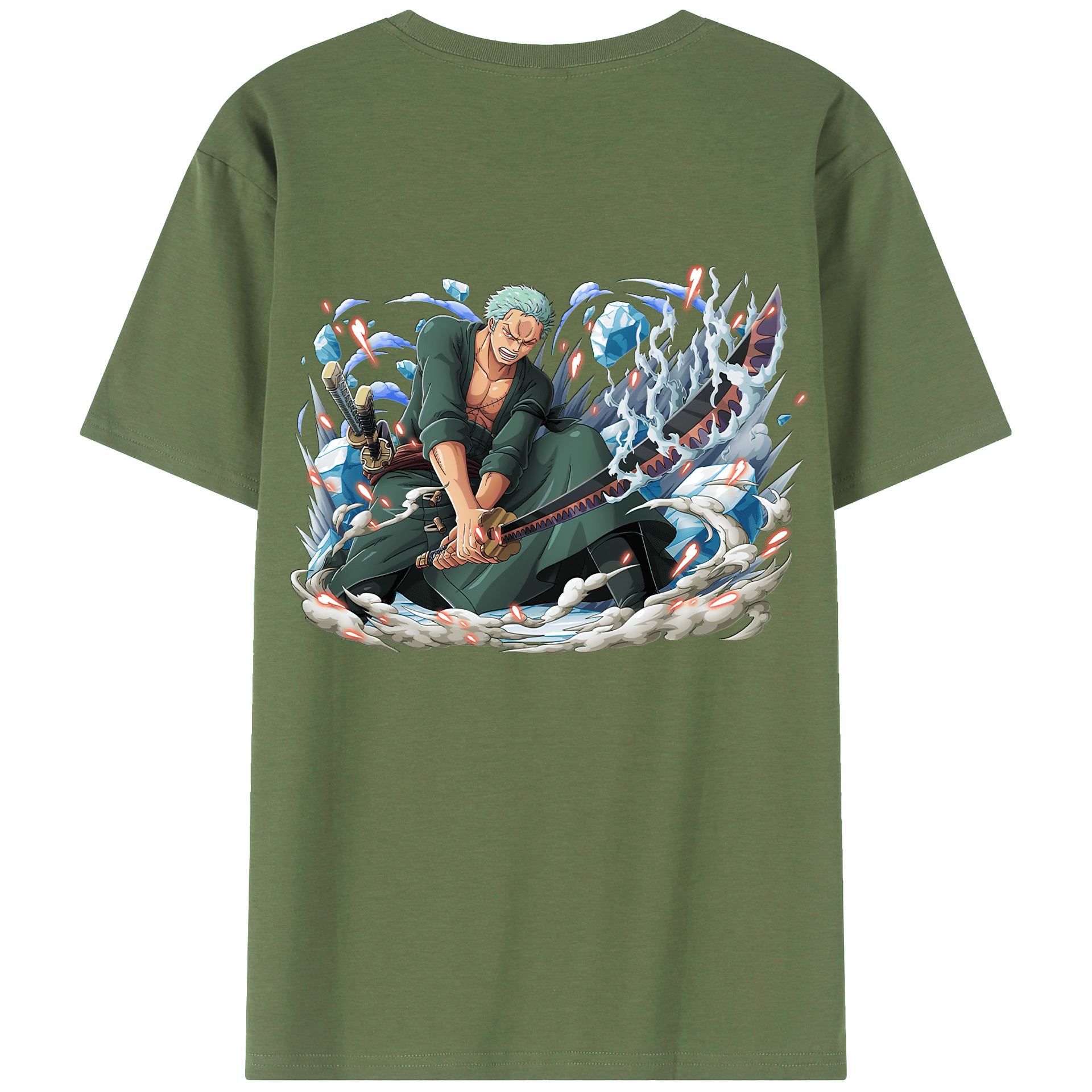 ワンピース ロロノア・ゾロ ONE PIECE Roronoa Zoro 綿100％ メンズ半袖Tシャツ（バックプリント） 通気性